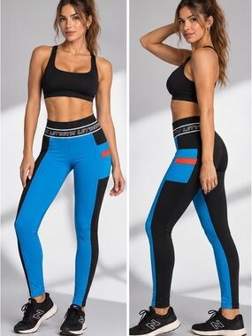LET'S GYM High-Waist Blue & Black Fitness Leggings